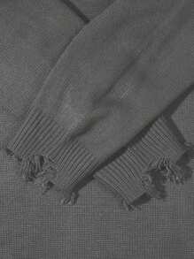 Autumn/Winter Unisex Street Style Minimalist Long Sleeve Crew Neck Pullover Sweater With Fringe & Distressed Details, Loose & Comfortable