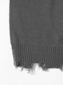 Autumn/Winter Unisex Street Style Minimalist Long Sleeve Crew Neck Pullover Sweater With Fringe & Distressed Details, Loose & Comfortable