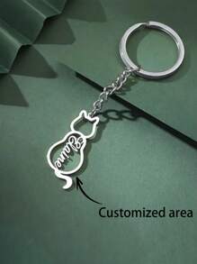 Customized Women's Fashion Elegant Creative Minimalist Cute Hollowed-Out Cat Name Stainless Steel Keychain, Perfect For Women's Daily Wear, Work, And Leisure, Ideal As Gifts For Family And Friends, Birthdays, Holidays, Family Gatherings, And Friends' Parties