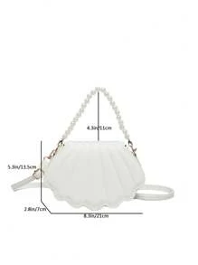 HELLO WEEKEND 1 件绗缝珍珠链 PU 皮革翻盖手提包，时尚便携，适合女性日常使用 - 白色 - 查看 2