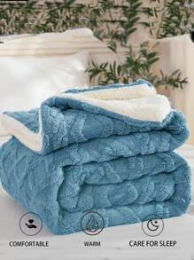 1pc Polyester Sherpa Double Layer Blanket, Solid Color Wavy Pattern Double Layer Blanket, Suitable For All Seasons, Warm And Soft, Simple And Fashionable Bedspread, Suitable For Bedroom, Sofa, Office, Sofa Bed