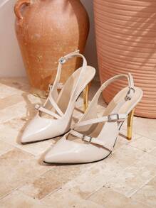 New Sexy Pointed Toe French Style Hollow Out Closed Toe Sandals Women, Low Vamp One-Buckle Strap Stiletto Heels