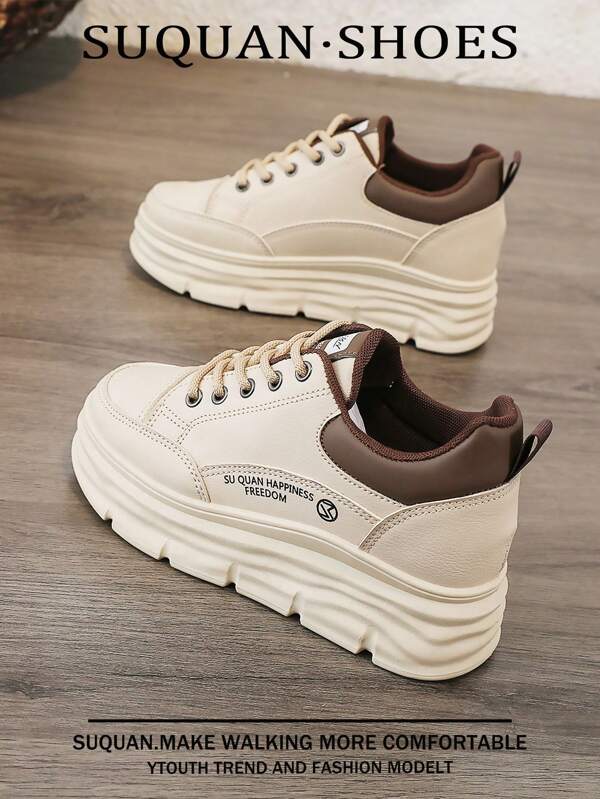 Women's Spring/Autumn Casual Vulcanized Platform Sneakers, Versatile Fashion Footwear, Non-Slip Soft Sole, Suitable For Daily Casual Outfit, Running, Travel, Work And Social Occasions