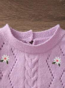 Infant Sleeveless Floral Embroidered Hollow-Out Knit Cardigan