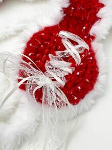 1个Y2K风格蕾丝蝴蝶结流苏针织渐变色耳罩，手工舒适蓬松耳套，适合冬季，学生白色耳罩 - 彩色 - 查看 7