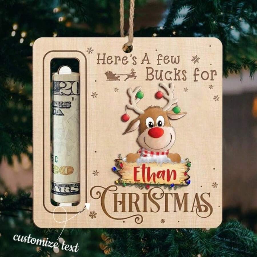 定制圣诞饰品 - 木制饰品、圣诞吊坠、木制钱包、适合圣诞节、麋鹿形状钱包、定制饰品、个性化饰品、适合家庭、派对 - 1 件 - 彩色 - 查看 1