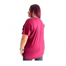 Blouse Plus Size Viscolycra 3 Sleeve Marias Ruffle Pleats Women's Ruffle - 玫瑰紅 - 查看 6