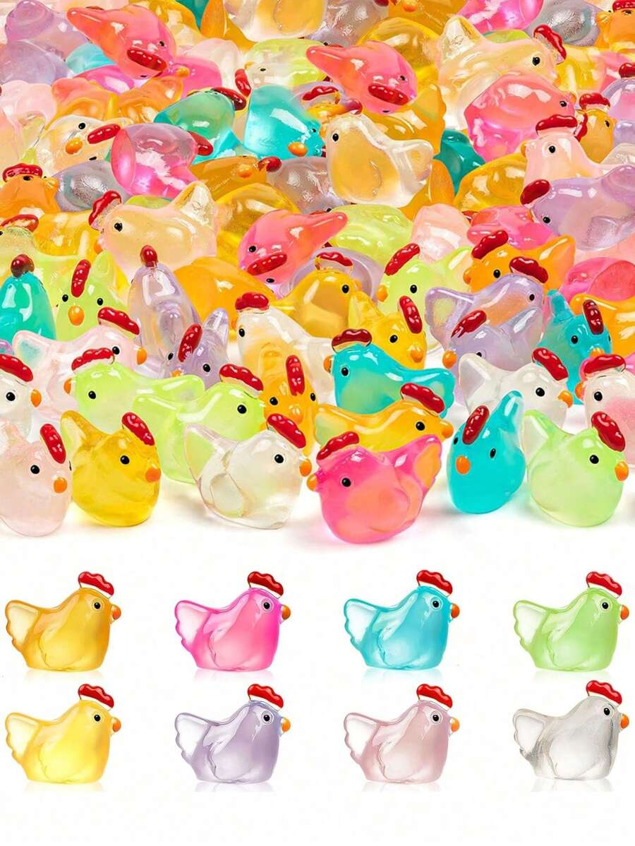 5/10/15/20/30个装夜光迷你树脂小鸡摆件，多色发光小鸡模型，微景观，DIY，家居及户外派对装饰，生日派对礼物，花园装饰，迷你玩具动物，迷你树脂摆件，龙蛋，迷你，小鸡玩具，小型装饰，树脂动物，迷你动物，迷你树脂动物，迷你树脂动物，复活节派对礼物，动物摆件 - 彩色 - 查看 1