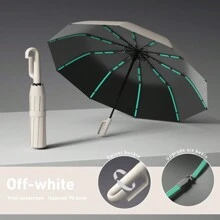 1pc Automatic Folding Umbrella With Buckle, Convenient To Carry. Larger, Thicker, Stronger. Suitable For Men & Women, Portable Windproof & Rainproof, Double-Layer Protection, Various Frame Designs, Snap Or Rotary Handle, Multiple Colors (Due To Different Batches, The Fabric, Frame Color, English Letter Pattern Design, Button Shape And Rib Color Are Randomly Matched. We Apologize For Any Inconvenience Caused) Summer Cooling,Beach,Travel