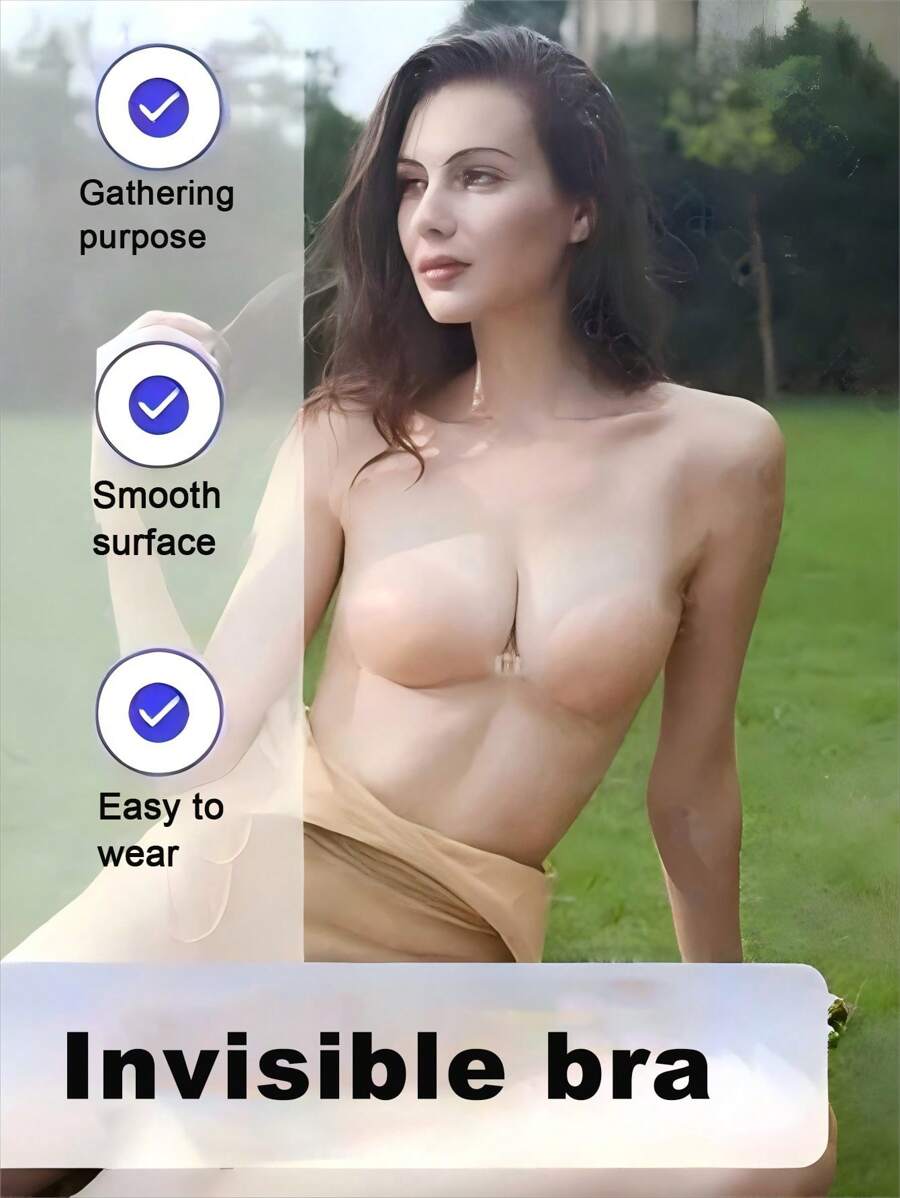 1 Pair Adhesive Bra Invisible Sticky Strapless Push Up Backless Reusable Silicone Covering Nipple Bras - Apricot - View 1