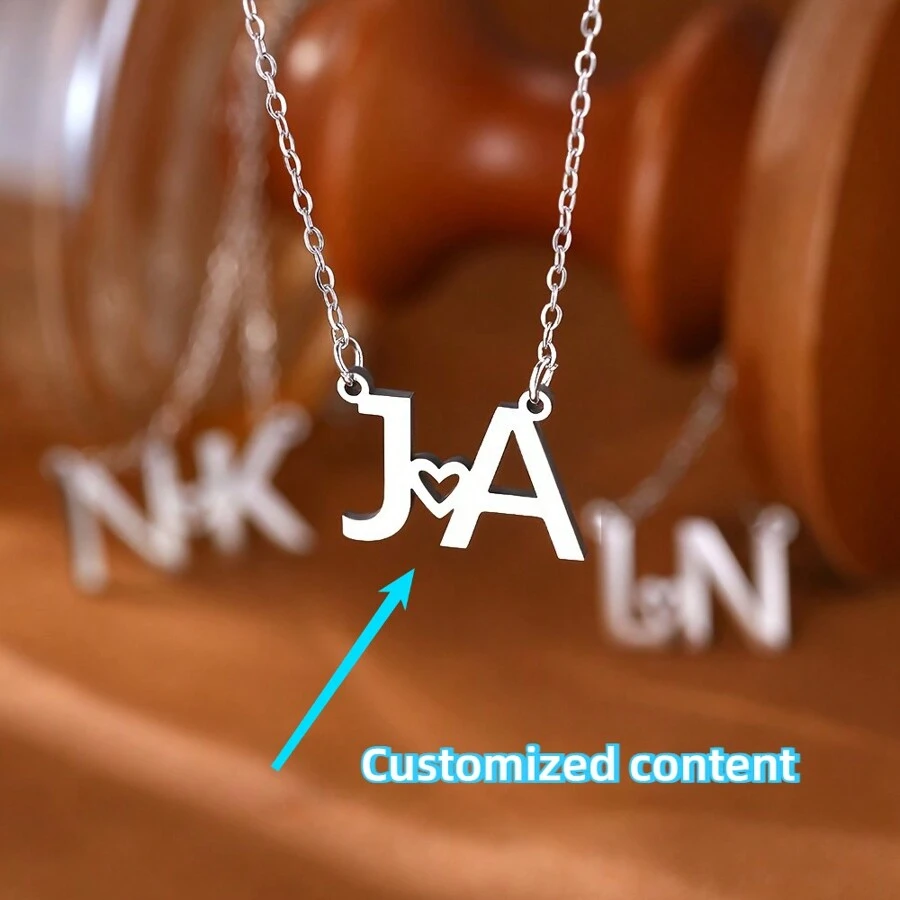 定制首字母不锈钢吊坠项链，个性化铭牌链