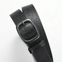 1 件复古做旧黑色带扣褶皱个性化 PU 皮革时尚简约豹纹拼色装饰女士休闲腰带，适合所有季节 - A - 查看 5