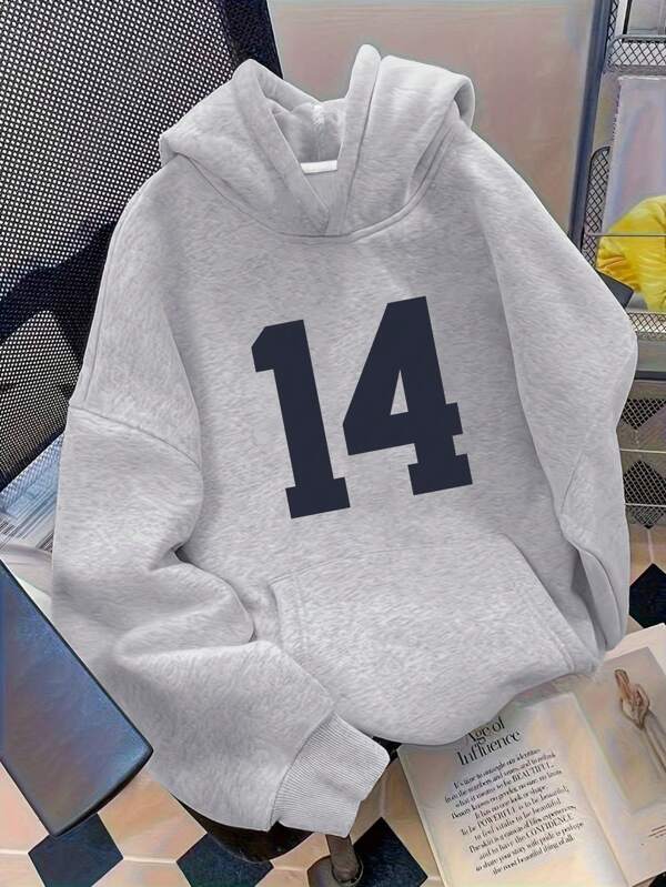 Teen Girl Number 14 Print Hoodie Casual Long Sleeve Solid Tops,Spring And Fall Sweatshirts Cool Loose Fit Pullover With Pockets