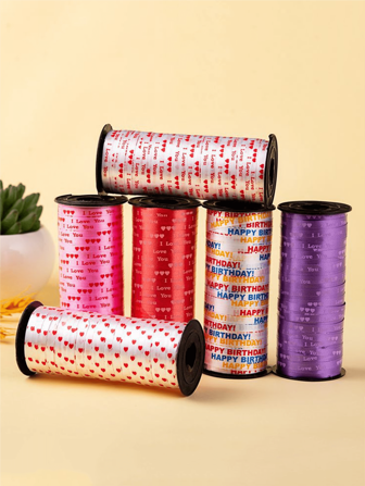 1 卷，100 码情人节卷曲丝带、心形印花丝带、卷曲丝带、金属气球丝带、婚礼、生日派对、毕业季包装节日艺术用品