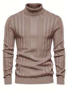 Men's Brown Turtleneck Sweater, Ribbed Knit Pullover For Men, Long Sleeve Knit Sweater With Vertical Stripes, Slim Fit Men's Sweater, Stylish And Comfortable Turtleneck Knit Sweater, Men's Soft Knit Sweater For Fall And Winter, Warm And Breathable Turtleneck Sweater For Men, High-Quality Ribbed Knit Sweater, Classic Men's Turtleneck Pullover, Lightweight Knit Sweater For Casual And Business Wear, Elegant Men's Turtleneck Knit Shirt, Comfortable Men's Ribbed Sweater For Layering, Slim Fit Long Sleeve Knit Sweater For Men, Fashionable Turtleneck Sweater For Men's Wardrobe, Versatile Knit Sweater For Office, Weekend, And Daily Wear, Men's Warm Knit Sweater For Autumn And Winter, Soft And Cozy Men's Ribbed Sweater Turtleneck Knitting Sweater, Men's Leisure Warm Solid Color High Elastic Pullover Sweater Autumn And Winter - 杏色 - 查看 1