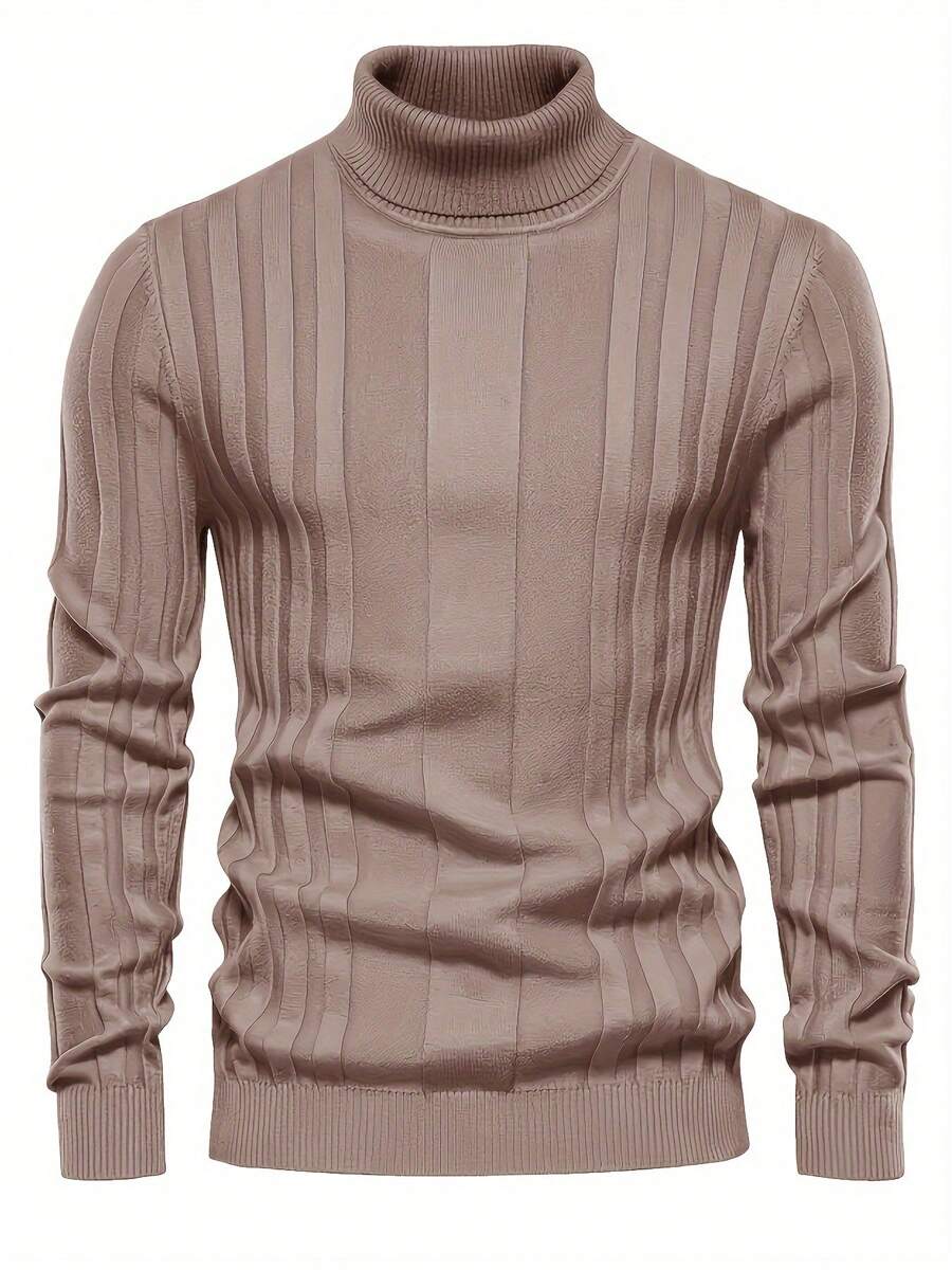 Men's Brown Turtleneck Sweater, Ribbed Knit Pullover For Men, Long Sleeve Knit Sweater With Vertical Stripes, Slim Fit Men's Sweater, Stylish And Comfortable Turtleneck Knit Sweater, Men's Soft Knit Sweater For Fall And Winter, Warm And Breathable Turtleneck Sweater For Men, High-Quality Ribbed Knit Sweater, Classic Men's Turtleneck Pullover, Lightweight Knit Sweater For Casual And Business Wear, Elegant Men's Turtleneck Knit Shirt, Comfortable Men's Ribbed Sweater For Layering, Slim Fit Long Sleeve Knit Sweater For Men, Fashionable Turtleneck Sweater For Men's Wardrobe, Versatile Knit Sweater For Office, Weekend, And Daily Wear, Men's Warm Knit Sweater For Autumn And Winter, Soft And Cozy Men's Ribbed Sweater Turtleneck Knitting Sweater, Men's Leisure Warm Solid Color High Elastic Pullover Sweater Autumn And Winter - 杏色 - 查看 1