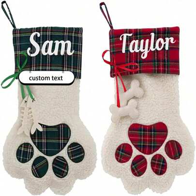 Calcetines navideños personalizados con nombre, regalos de decoración navideña, adecuados para la familia, Papá Noel, vacaciones, calcetines navideños personalizados para colgar en la chimenea, calcetines con estampado de pata de mascota 1 pieza, multifuncional, ornamental, reutilizable, exquisito, elegante, de alta calidad, colorido, moderno, personalizado, regalos ideales para él, novio, amigos, para el Día de San Valentín, para el Día de la Madre