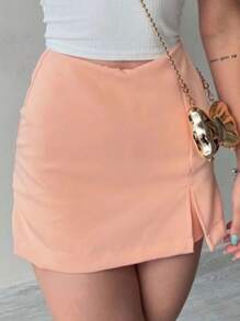 TAILORED SHORT SKIRT WITH SLIT SUMMER FASHION - Naranja Coral - Ver 1