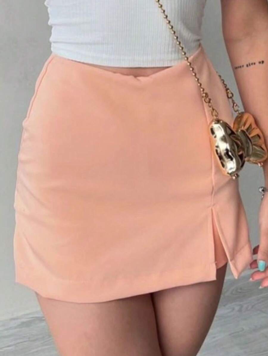 TAILORED SHORT SKIRT WITH SLIT SUMMER FASHION - Naranja Coral - Ver 1