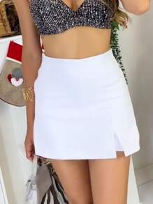TAILORED SHORT SKIRT WITH SLIT SUMMER FASHION - White - View 1