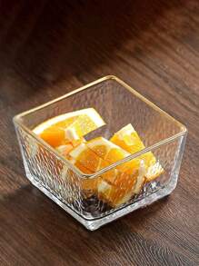 1 pezzo Piatto quadrato con bordo dorato e design goffrato, adatto per spuntino, biscotti, caramelle - Trasparente - Visualizzare 3