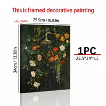 1pc Botanical Bathroom Wall Art, Floral Bath Shower Wall Art, Cottagecore Decor, Dark Green Prints Laundry Room Decor, Moody Plants Flowers Painting For Bathroom, Posters And Prints, Canvas Painting, Decor For Home- Bathroom, Funky Room Decor Aesthetic, Room Decoration Stuff - Multicolor - View 3
