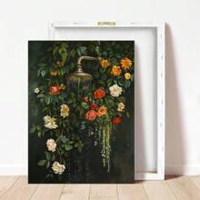 1pc Botanical Bathroom Wall Art, Floral Bath Shower Wall Art, Cottagecore Decor, Dark Green Prints Laundry Room Decor, Moody Plants Flowers Painting For Bathroom, Posters And Prints, Canvas Painting, Decor For Home- Bathroom, Funky Room Decor Aesthetic, Room Decoration Stuff - Multicolor - View 8