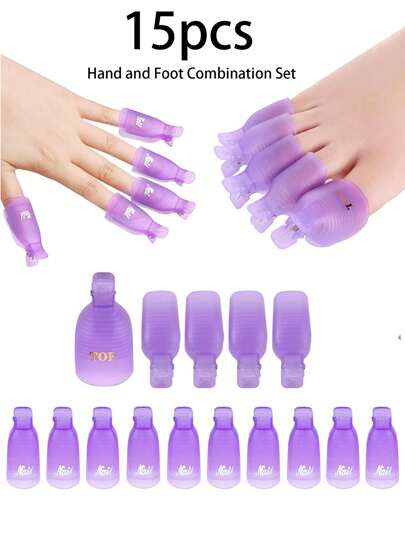 15pcs/10pcs Finger/Toe Nail Polish Remover Clips, Reusable Nail Clamps For Removing Acrylic, Gel, Shellac Nails, UV Gel Polish Soak Off Tools. 15-Piece Nail Polish Remover Clip Set, Nail Art Removal Finger Sleeves.