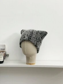 1 件非常可爱迷人的毛绒金属十字猫耳针织帽，温暖的耳罩式头饰，百搭的熊设计，适合秋冬季，女士 - 彩色 - 查看 8