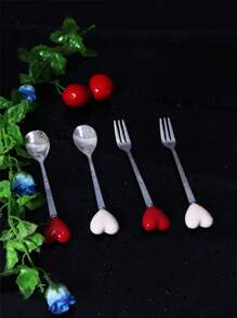 1/2/5/10pcs Spoons & Forks Set, Colorful Macaron Handle Stainless Steel Flatware, Creative Fruit Fork, Enamel Stainless Steel Handle Spoon,School Supplies - Multicolor - View 10