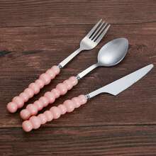 3 à 30 pièces Ensemble de couverts de luxe en acier inoxydable avec poignée en perle d'imitation céramique, couverts créatifs pour un style de repas occidental