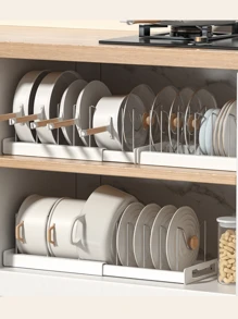 Pot And Pan Organizer 1pc Ultimate Kitchen Organizer -Space-SavingExpandable Shelf With Pot Lid Holder, Utensil Rack, Dish Drainboard - Multicolor - View 2