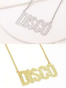 1pc Zinc Alloy "DISCO" Letter Chain Necklace, Suitable For Music Festival, Birthday, Valentine's Day, Mother's Day, Father's Day, Graduation Party - Silver - View 4