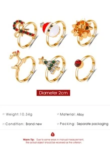 1 件钛钢圣诞戒指女同款时尚麋鹿拐杖圣诞树圣诞老人红宝石戒指，适合圣诞节、礼物 - 聖誕戒指 - 查看 9