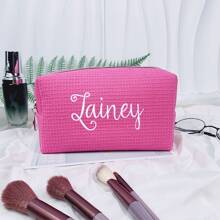 Customized Waffle Textured Toiletry Bag, Lightweight & Foldable Cosmetic Organizer Pouch, Multi-Functional Makeup & Bathroom Accessories Bag With Zipper, Perfect Gift For Women, Teacher And Friends