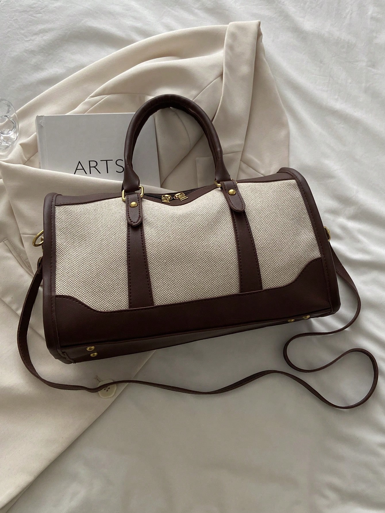 حقيبة سفر كانفاس بألوان متباينة قطعة واحدة، حقيبة...