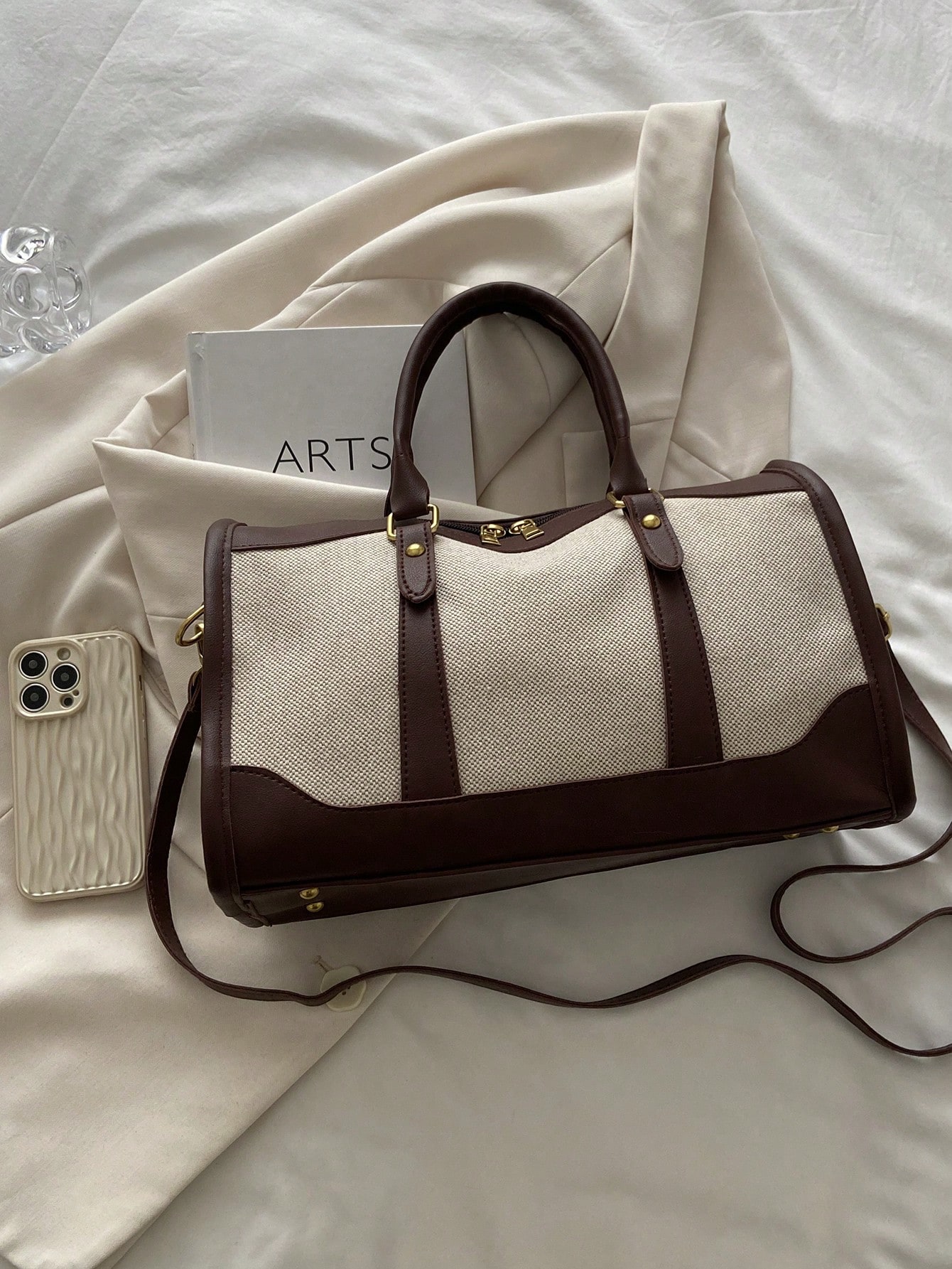 حقيبة سفر كانفاس بألوان متباينة قطعة واحدة، حقيبة...