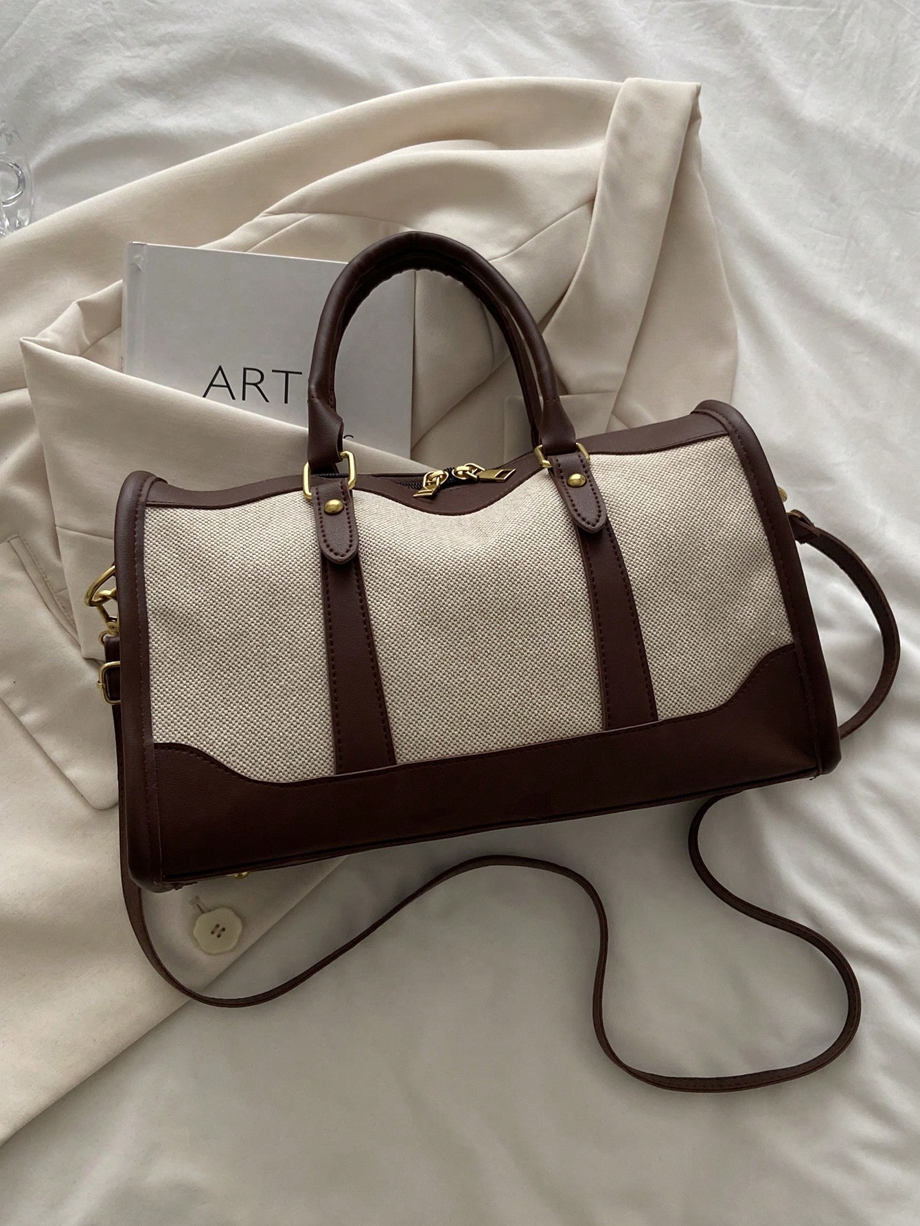 حقيبة سفر كانفاس بألوان متباينة قطعة واحدة، حقيبة...