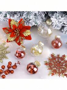 1 bộ đồ trang trí cây thông Noel Bộ đồ trang trí Giáng sinh Quả bóng nhựa chống vỡ, Bông tuyết lấp lánh treo, Ruy băng, Hoa trạng nguyên nhân tạo cho tiệc cưới ngày lễ Giáng sinh Trang trí hoa - Nhiều màu - Xem 5