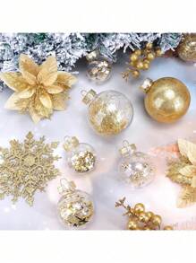 1 bộ đồ trang trí cây thông Noel Bộ đồ trang trí Giáng sinh Quả bóng nhựa chống vỡ, Bông tuyết lấp lánh treo, Ruy băng, Hoa trạng nguyên nhân tạo cho tiệc cưới ngày lễ Giáng sinh Trang trí hoa - Nhiều màu - Xem 10