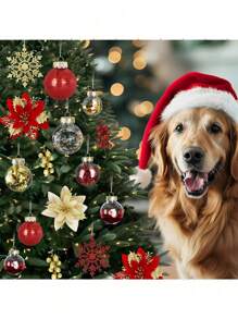 1 bộ đồ trang trí cây thông Noel Bộ đồ trang trí Giáng sinh Quả bóng nhựa chống vỡ, Bông tuyết lấp lánh treo, Ruy băng, Hoa trạng nguyên nhân tạo cho tiệc cưới ngày lễ Giáng sinh Trang trí hoa - Nhiều màu - Xem 11