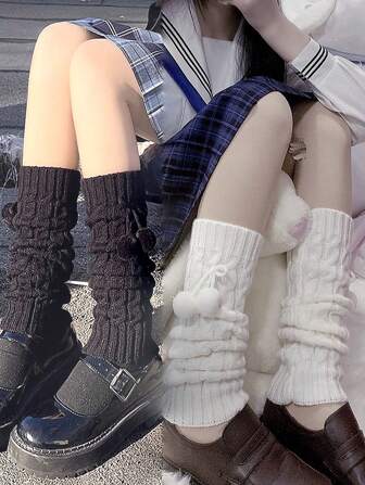 1 Pair White Leg Warmers Mid-Calf Leg Warmers, Collegiate Style Fuzzy Leg Sleeves, Warm For Spring/Autumn/Winter