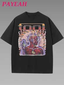 Payeah Latrice Rock Print Women's Casual Short Sleeve T-Shirt 1 Pcs 220g Heavy Cotton T Shirt - 黑色 - 查看 1
