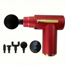 Fascia Gun LCD Screen Massage Gun And 4 Replacement Heads, Deep Tissue Muscle Handheld Body Massager, Rear And Neck Massager Materials - Red - View 2