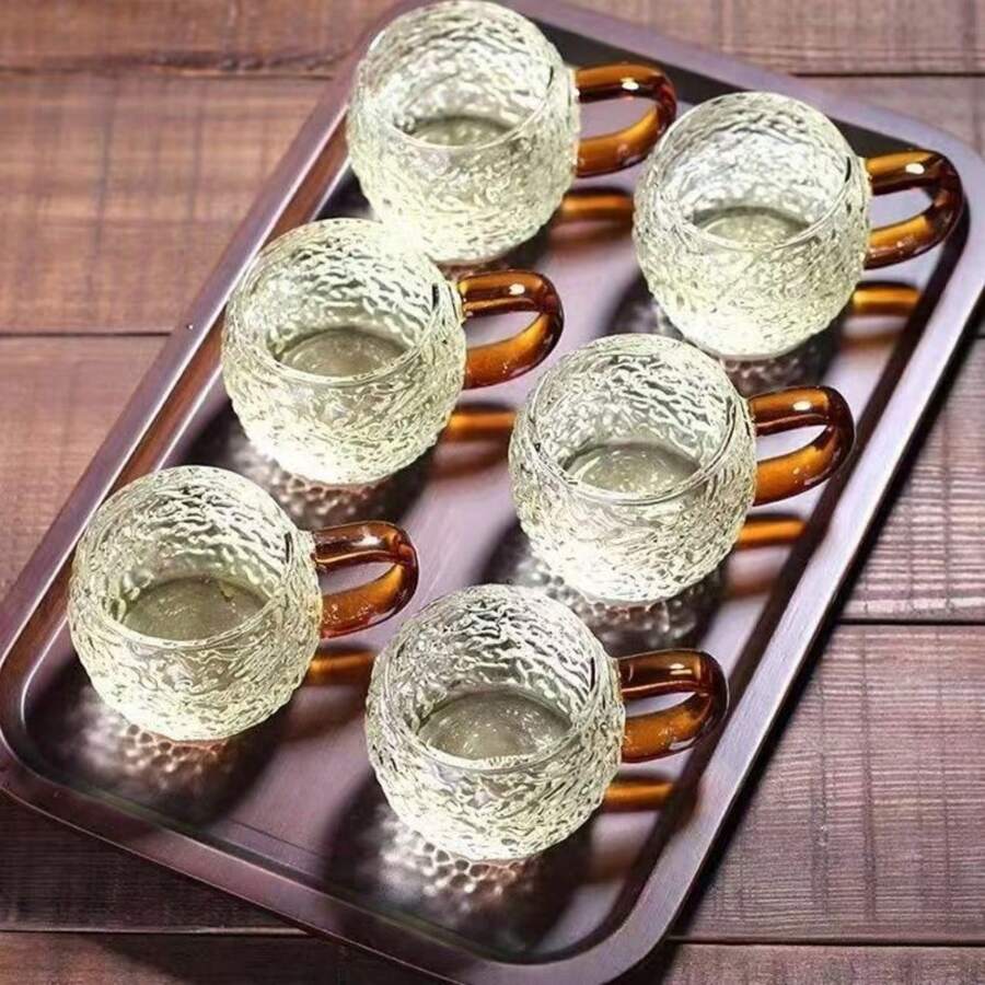 耐热茶杯，家居装饰优雅迷你果汁杯带手柄，冷热饮品小杯，防爆 - 玫瑰小杯6只裝 - 查看 1