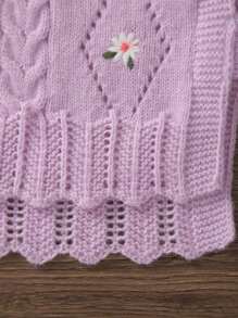 Infant Sleeveless Floral Embroidered Hollow-Out Knit Cardigan