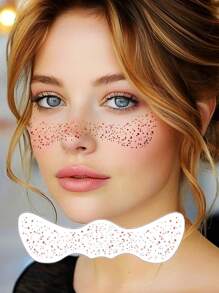 5张闪粉雀斑古铜闪粉面部纹身，卡其金色雀斑临时面部纹身，带心形点星形图案，女性金属纹身闪粉贴片 - 卡其色 - 查看 4