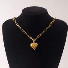 1 chiếc vòng cổ trái tim bằng thép không gỉ dành cho phụ nữ màu vàng/bạc kim loại hình trái tim choker vòng cổ mắt xích hình bầu dục - trái tim - Xem 6