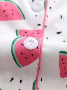 2pcs Casual Cartoon Print Short Sleeve Women Pajamas, Collared Button Short Sleeve Top And Loose Comfortable Shorts, Elegant Ladies Sleepwear And Loungewear,Two Pieces Set