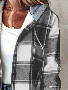 女士复古休闲格子连帽大衣